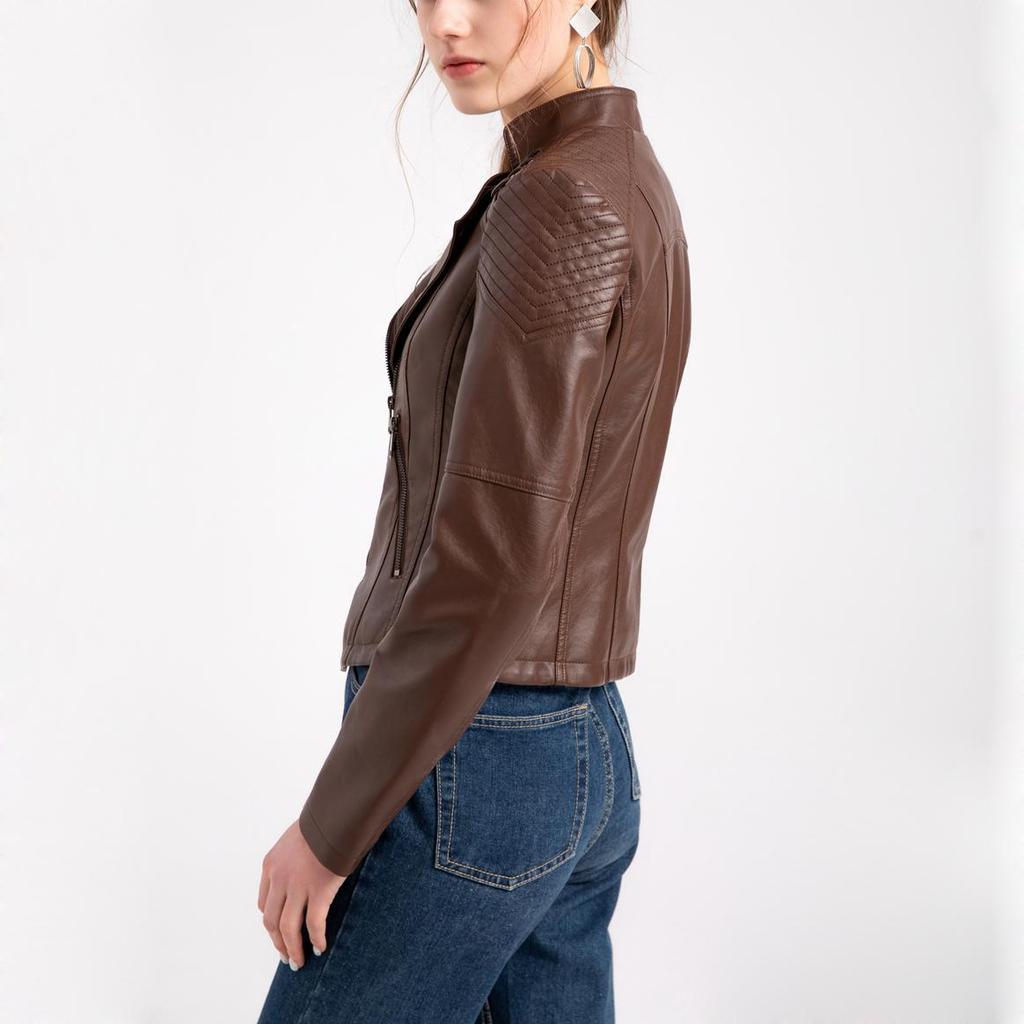 Women's Stylish Faux Leather Jacket Classic PU Moto Biker Fashion Zip Up Casual Short Coat Slim Outerwear with Retro Lacing Detail S-4XL Plus Size