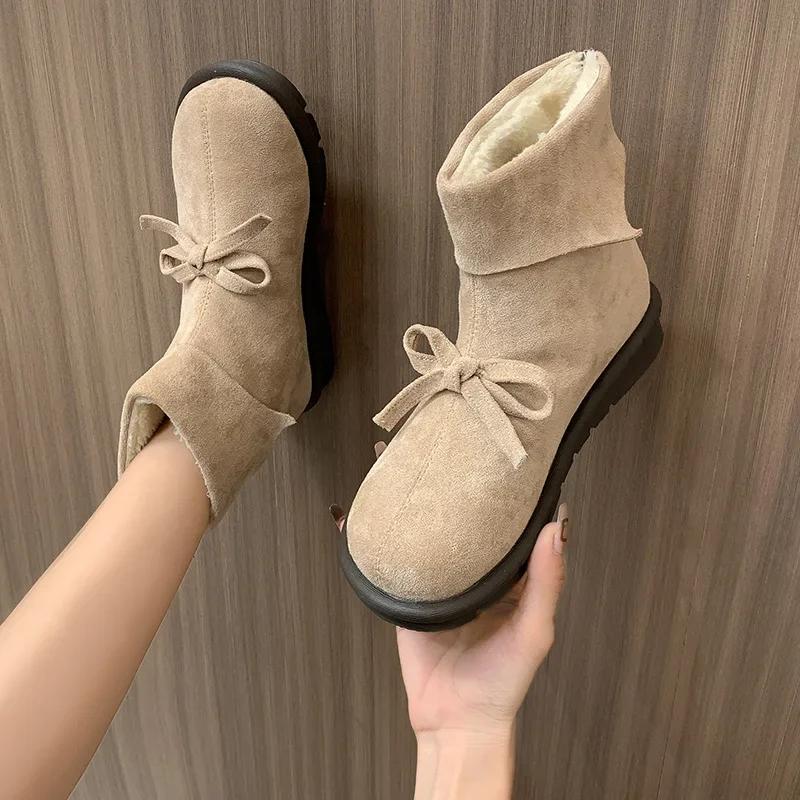 Ботильоны с леопардовым принтом, женская обувь, модные, сексуальные, меховые, замшевые, на плоской подошве, короткие, женские, большого размера 43, зимние сапоги с бантом