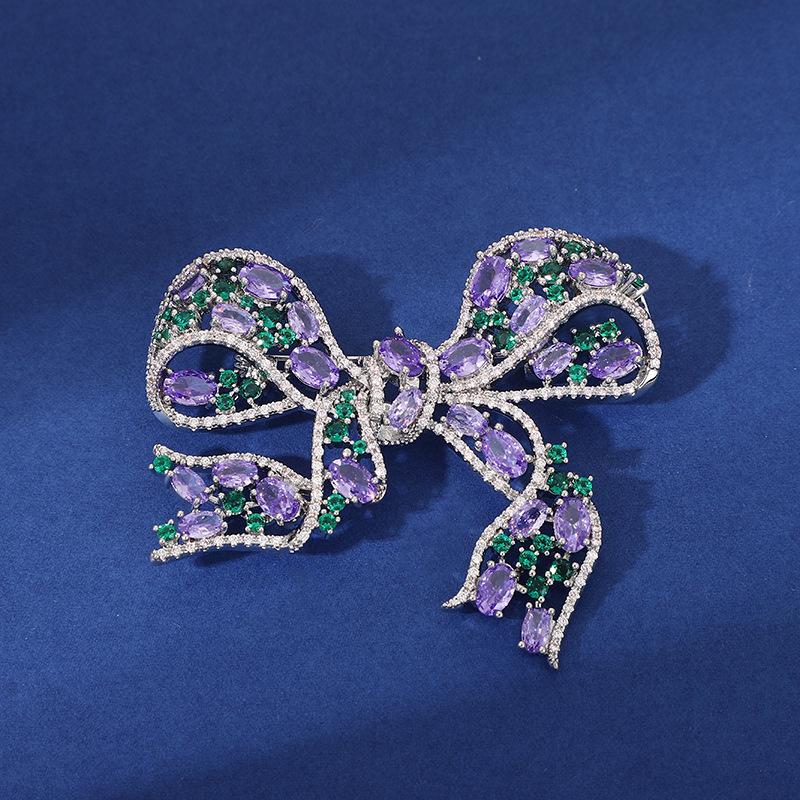 Бант Высококачественная циркониевая медная брошь Атмосферная роскошная булавка для пиджака, пальто, корсажа, аксессуары