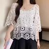 2025 Новые футболки Летние женские пляжные футболки Базовые модные топы Кружевные футболки Повседневные свободные белые