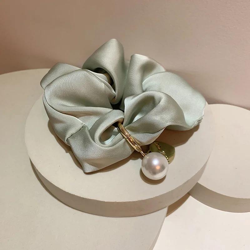 1pcs Vintage Satin Silk Solid Scrunchies for Hair Girls With Gold Heart Pearls for Women Hair Accessories Hairties