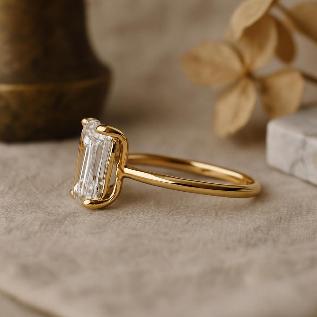 Yellow Gold Plated 925 Sterling Silver Emerald Cut Cubic Zirconia Solitaire Ring – Classic Engagement, Promise & Fashion Jewelry for Women