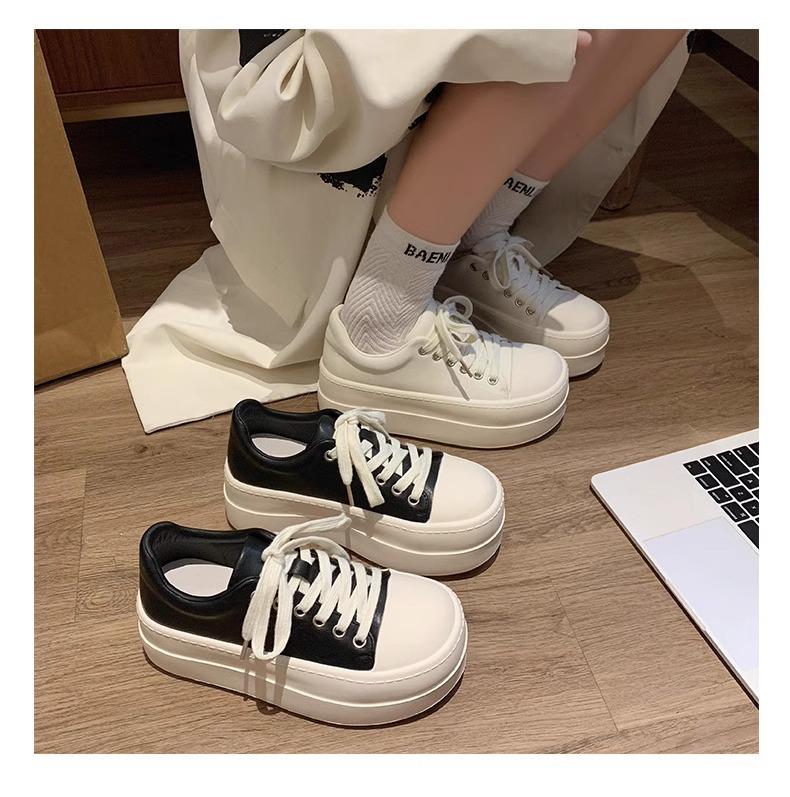 2025 новые женские весенние универсальные туфли на толстой подошве, повседневные маленькие легкие туфли на высокой платформе