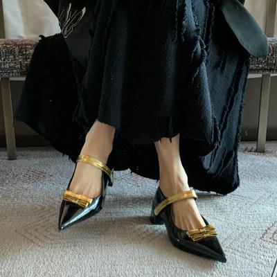 Женские туфли Мэри Джейн на толстом каблуке золотистого цвета, модные туфли с острым носком, весна 2025, элегантные женские туфли для выпускного вечера и танцев