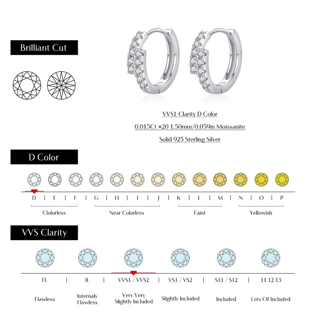 MODIAN D Moissanite Simple Earrings 925 Silver Exquisite Double Row Hoop Earrings For Women Fine Jewelry Gifts