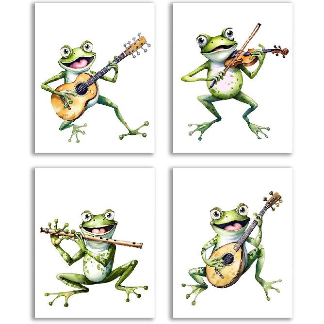GMLXCX Funny Frog Bathroom Decor Wall Art, Cute Frog Sitting on Toilet Decor Art Poster, Funny Bathroom Sign Canvas Print Set of 3 (8''x10'',