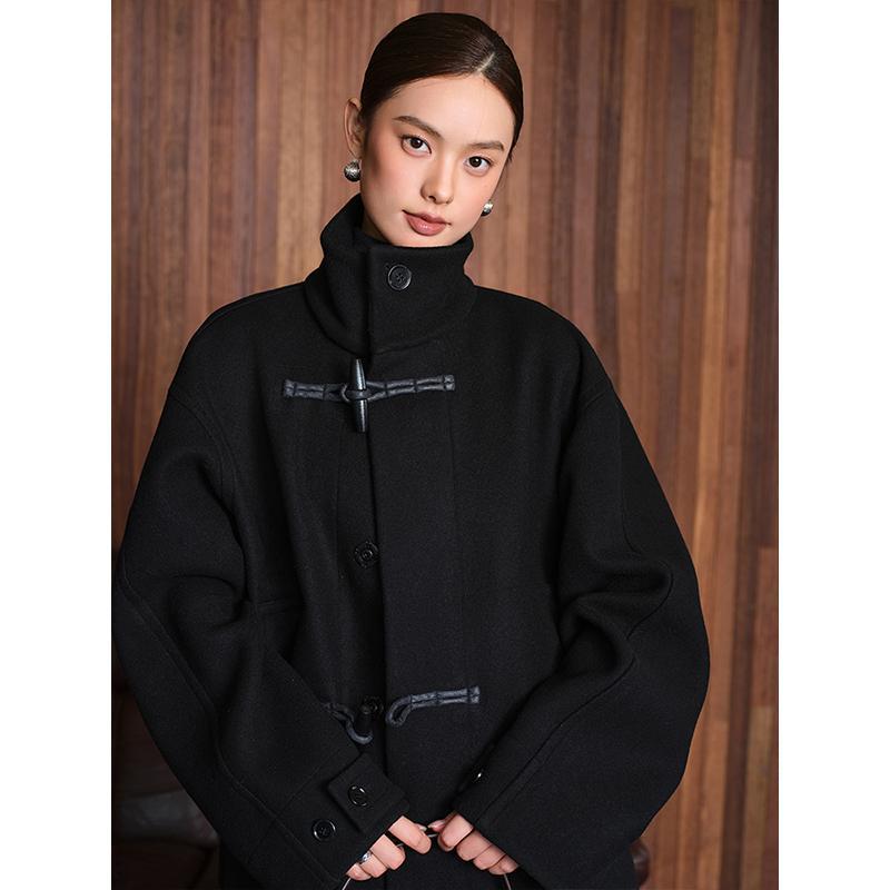 Угловая пряжка ленивый силуэт шерстяное пальто женское двустороннее