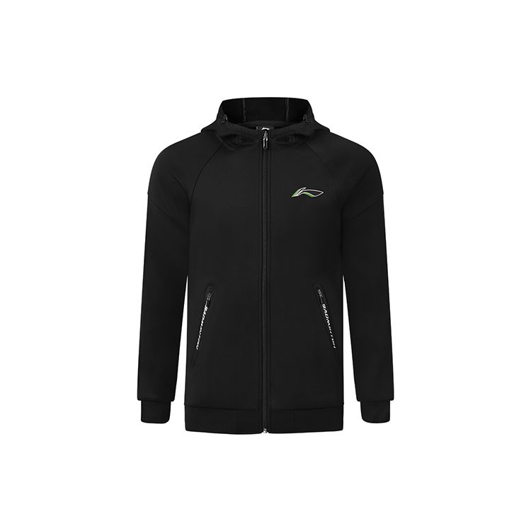 Li Ning Badminton Series Logo Print Zipper Fleece Long Sleeve Hoodie Men Hoodies Black AWDSA03-2