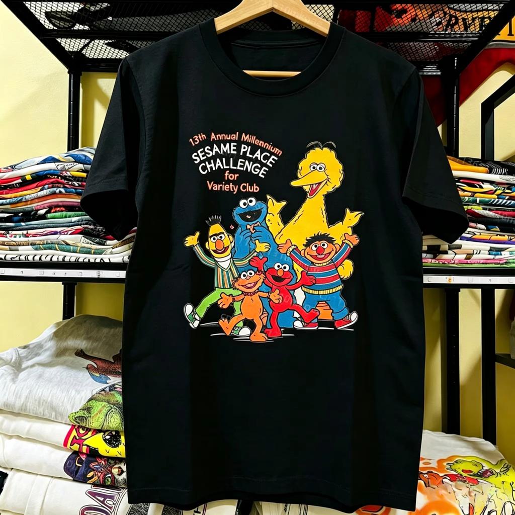 Ins Trendy Cartoon Graphic Tshirt Womens Soft Short Sleeve Y2k Casual Tees Big Bird Cookie Monster Daily Wear Basic Mens Tops
