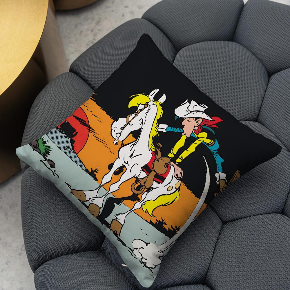 Мультяшная Наволочка С Lucky Luke, Двусторонняя Плюшевая Наволочка Для Подушки, Декоративная Наволочка В Подарок Для Автомобиля, Дивана, Спальни