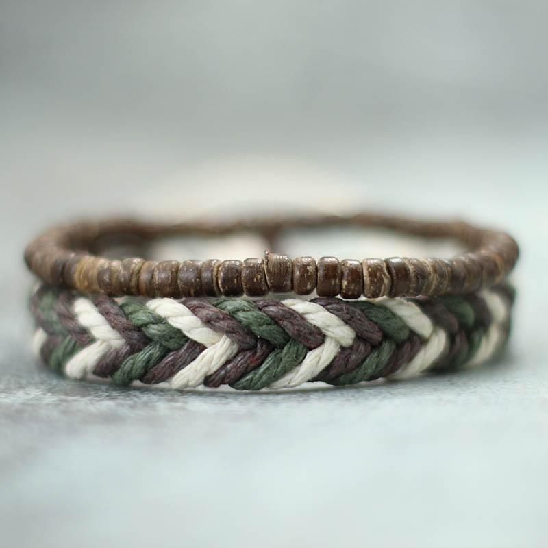 Мужской браслет из 2 шт., браслет из натурального дерева, браслет ручной работы из ткани макраме, вулканическая порода, тигровые глаза, камень, браслет из бисера