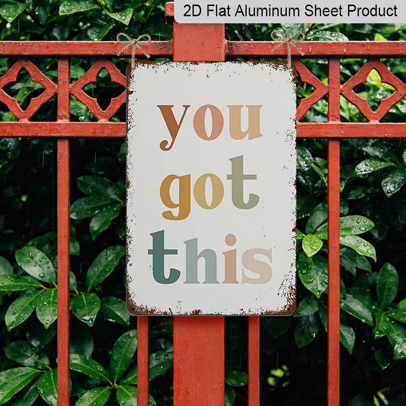2D Flat, 1pc Vintage "You Got This" Metal Wall Art Sign - Boho Rainbow Design, Distressed White Background with Colorful Lettering, Rustic Classroom