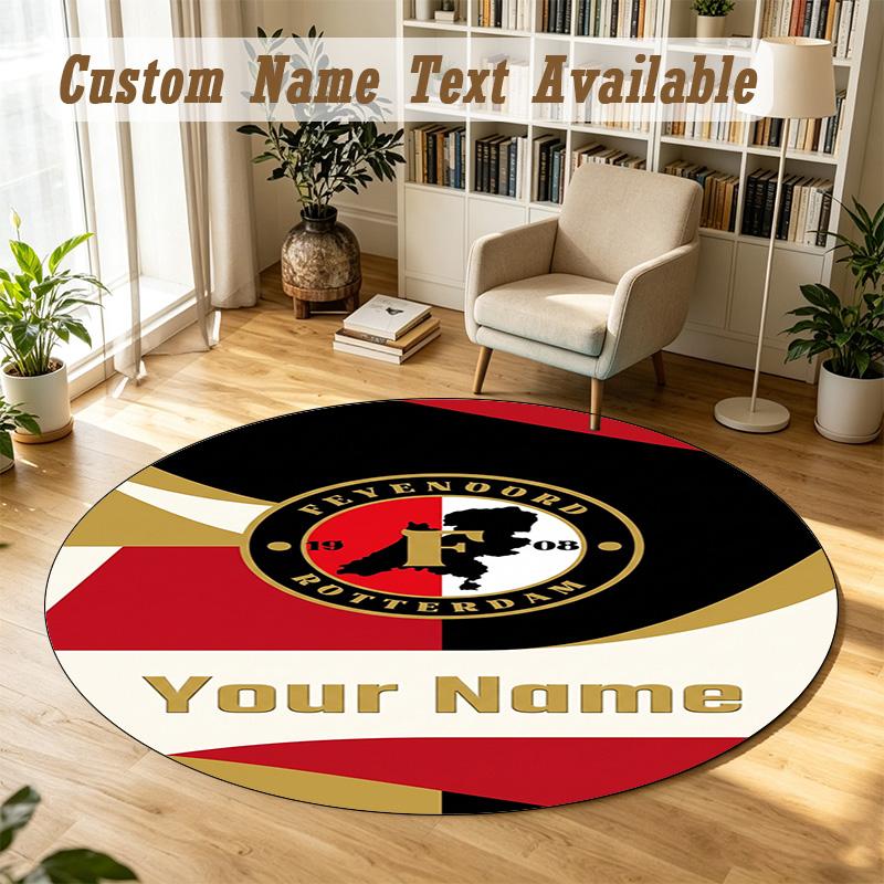 Round Rug Custom NameFeyenoord Pattern Non Slip Carpet Home Floor Decor