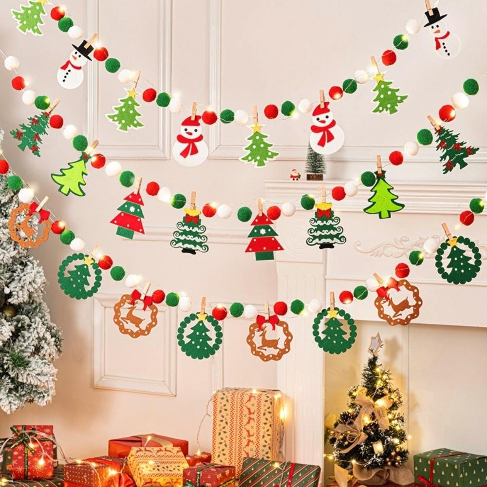 Santa Claus Wall Hanging Banner Cartoon LED Light String Durable DIY Pull Flag Christmas Party