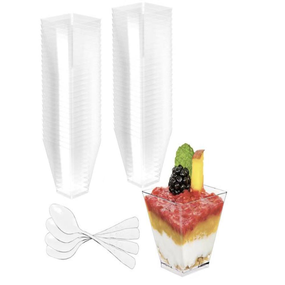 20pcs Square Cup Mouth Disposable Plastic Mousse Cups 60ml Ice Cream Cup Dessert Cups Pudding