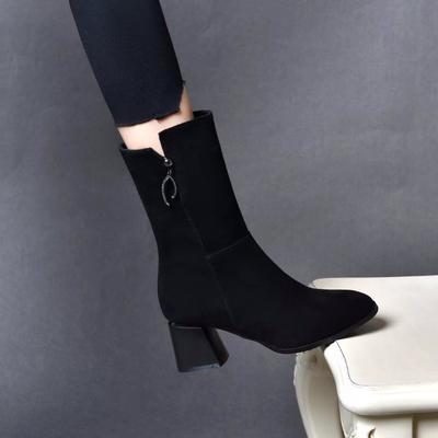 Сапоги до середины голени Модные сапоги на высоком каблуке Сапоги для верховой езды Хлопковые сапоги