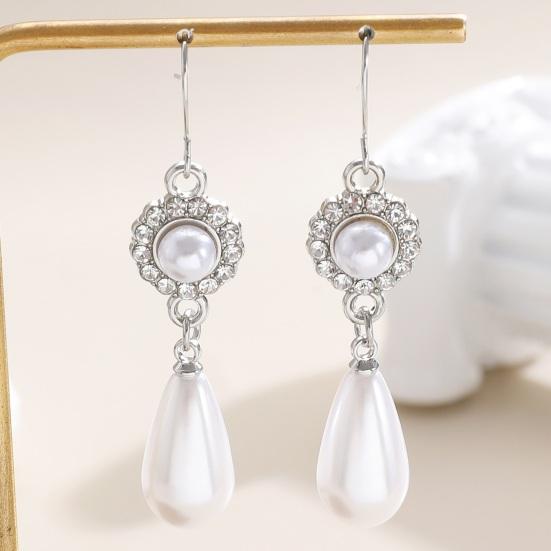 3Pcs/Set Women Jewelry Set Rhinestones Inlaid Imitation Pearls Charm Necklace Drop Earrings Bracelet Set Dating Commuting Jewelry