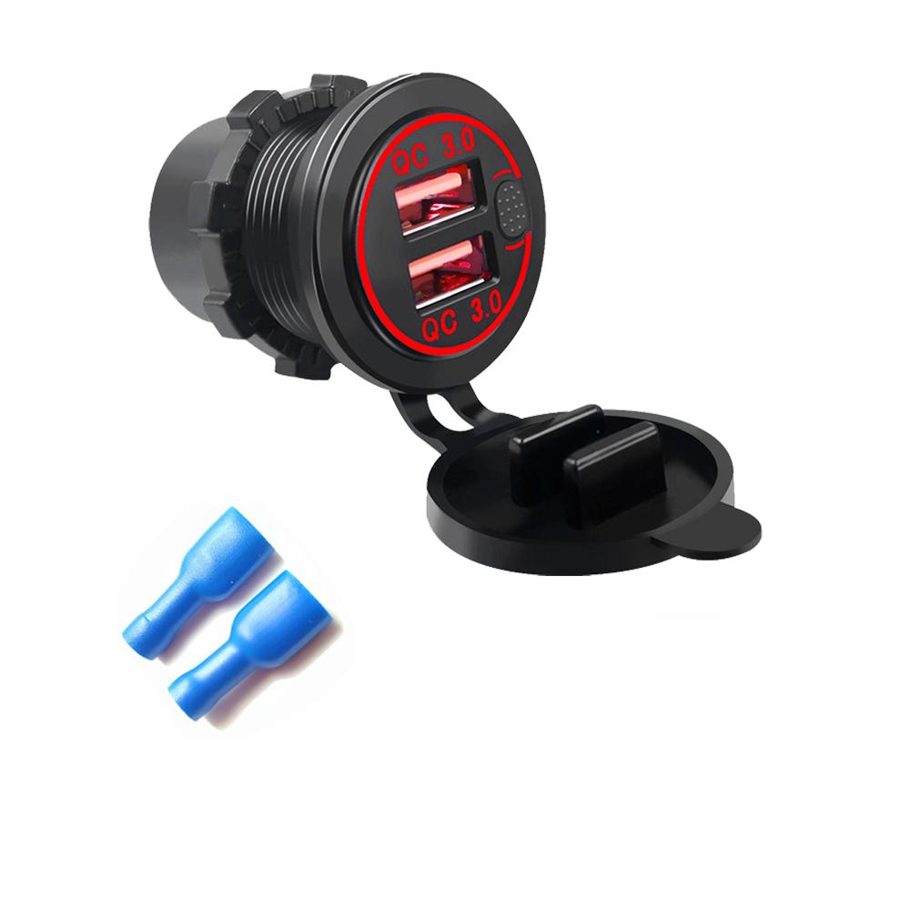 QC 3.0 Car Charger Dual USB Socket Waterproof With Voltmeter Switch Quick Charge Adapter 12/24V Cigarette Lighter