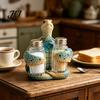 Island Inspired Dining Table Centerpiece Sea Turtle Salt Pepper Shaker Set with Holder, Resin Figurine Glass Condiment Dispenser Metal Lids