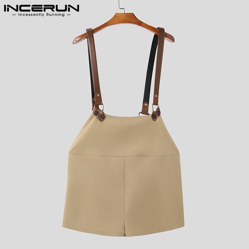 INCERUN Мужские комбинезоны без рукавов на бретелях, повседневные, облегающие, с подтяжками, шорты, комбинезоны