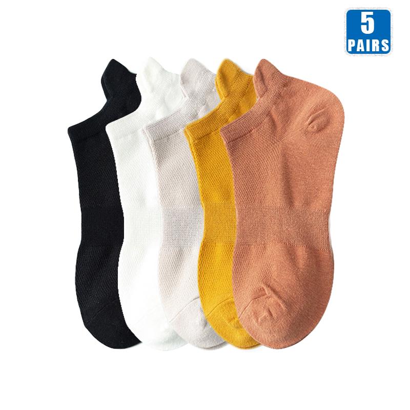 5 пар носков для женщин, хлопковые, короткие, до щиколотки, низкие, дышащие, летние, компрессионные, повседневные, высококачественные, модные женские носки