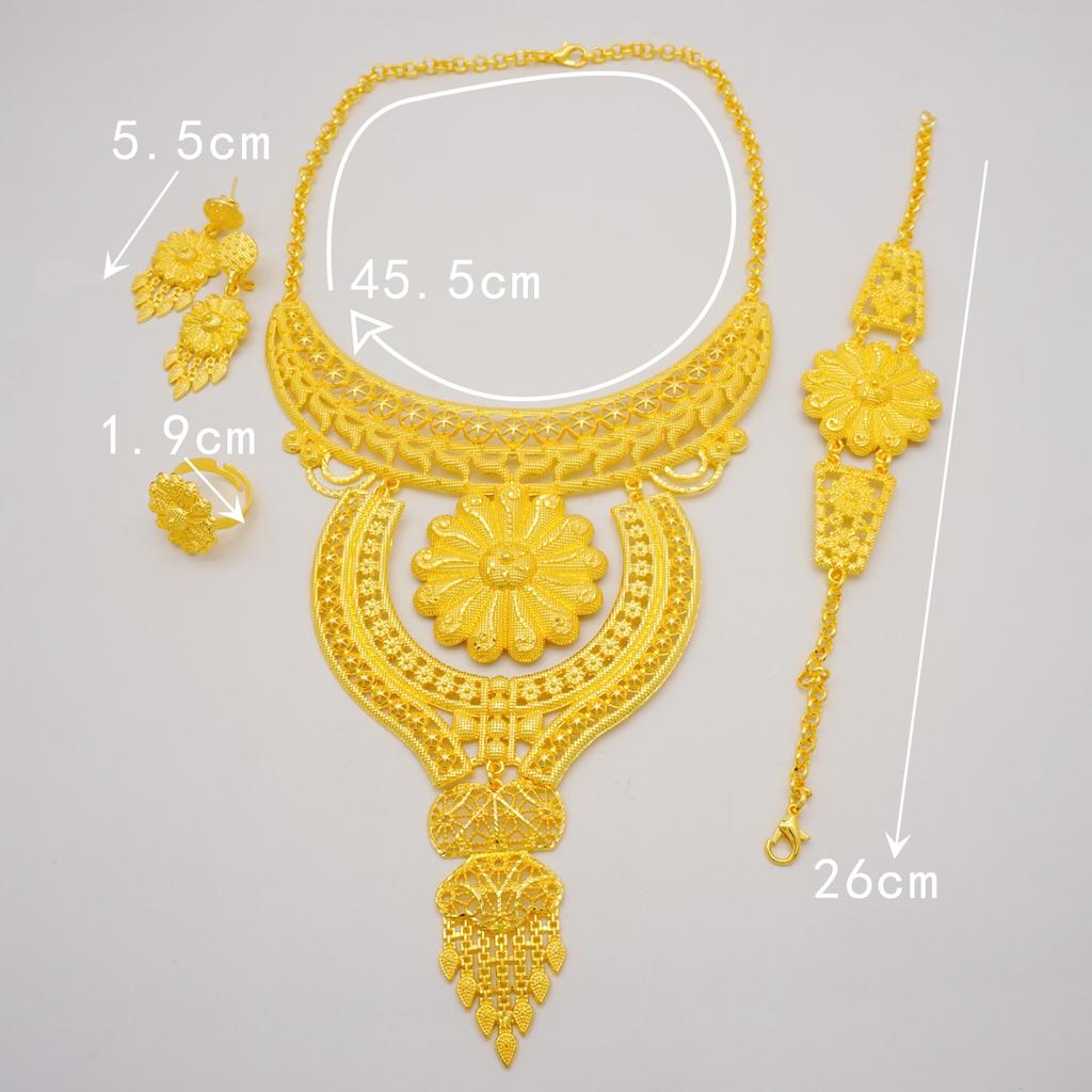 Дубай золотого цвета, большое роскошное ожерелье, браслет, серьги, кольца, комплекты ювелирных изделий для женщин, свадебные украшения, подарки для вечеринок