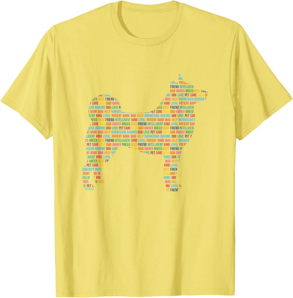 Norwegian Buhund Word Cloud Silhouette Graphic Print Men's Cotton T-Shirt Casual Trip Tee