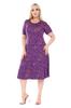 Женское платье большого размера Плюс размер с коротким рукавом фиолетового цвета с цветочным узором Платье миди