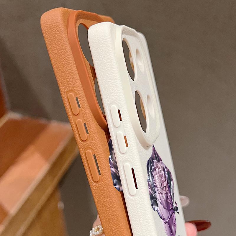 Тонкий матовый чехол с узором из кожи и кристаллами в виде розы для Xiaomi 13T Pro Poco X7 X6 Redmi Note 14 13 Pro 12 11 10 Pro TPU мягкий противоударный чехол для телефона