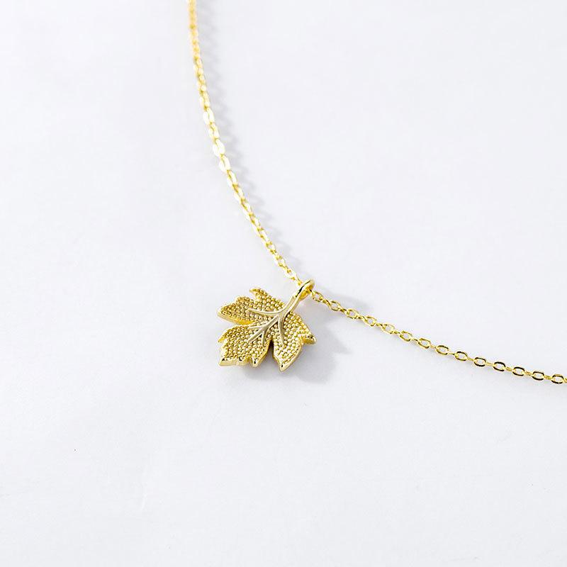 Banyan Tree 14K Gold-Plated Silver Korean Maple Leaf Clavicle Necklace for Women