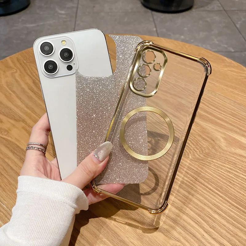 6D Plating Shockproof Magnetic Ring Glitter Phone Case For OPPO A40M A40 A60 4G A80 A3X A3 Pro 5G Realme 13 Pro Plus Soft Cover