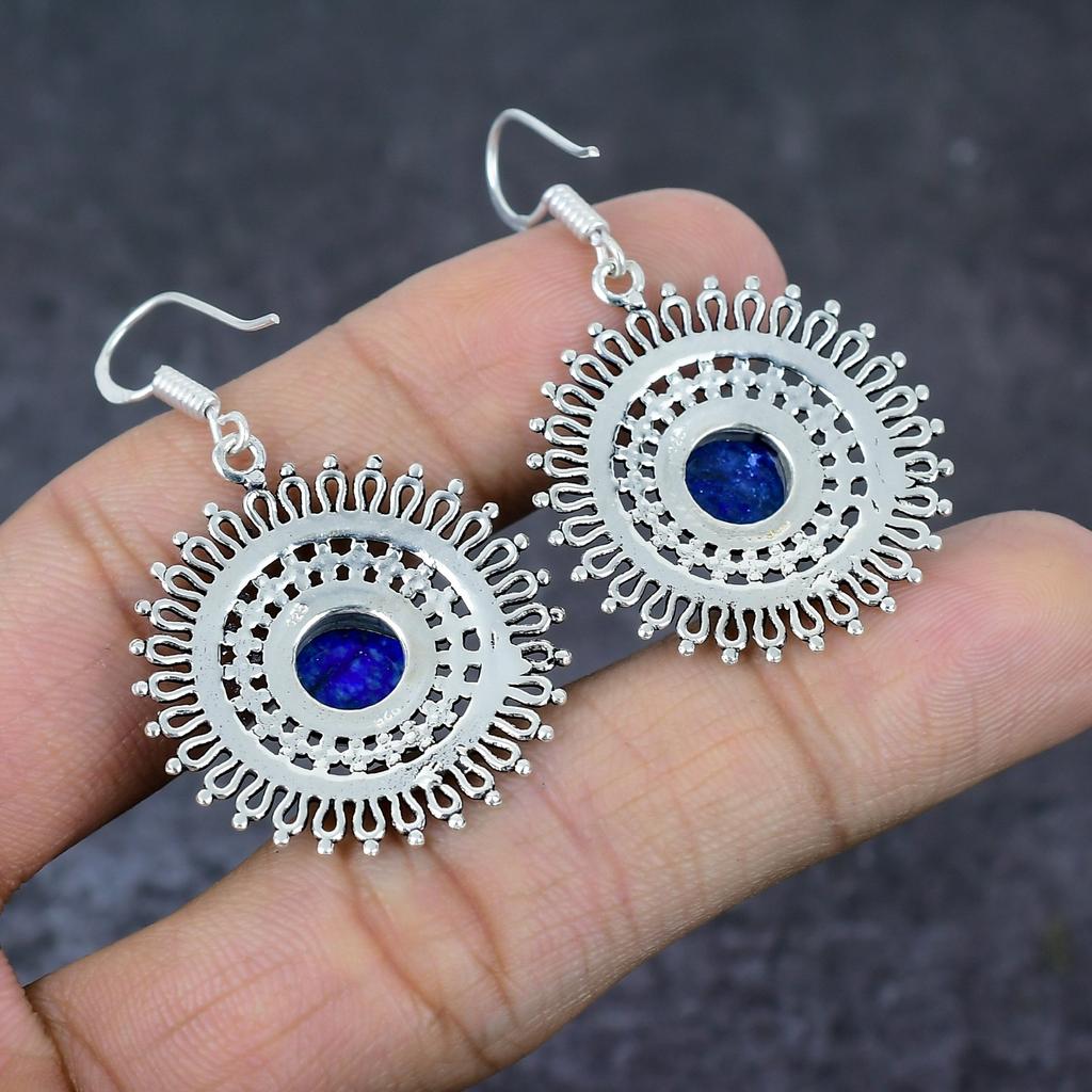 Natural Lapis Lazuli Gemstone Handmade 925 Sterling Silver Gift Earring 2" m7B67