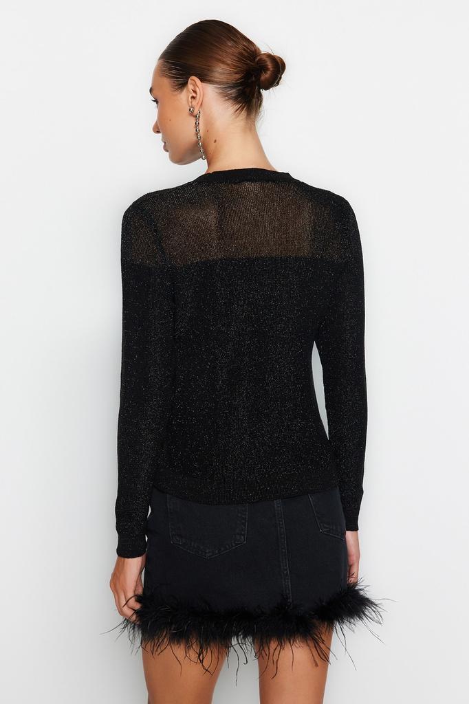 Женский модный новый свитер, черный блестящий прозрачный трикотажный свитер