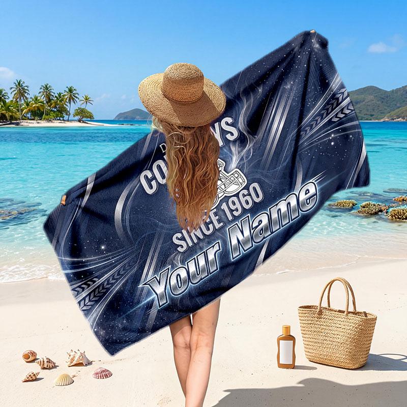 Dallas Cowboys Customized Name Text Beach Towel, Soft Absorbent Towel Beach Pool Travel Personal Gift