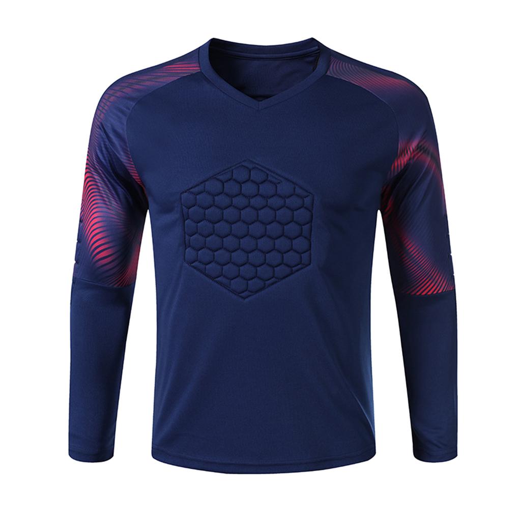 Mens Striped Long Sleeve Goalkeeper Jersey Protective Sponge Pad Training Tops Soccer Football Uniform