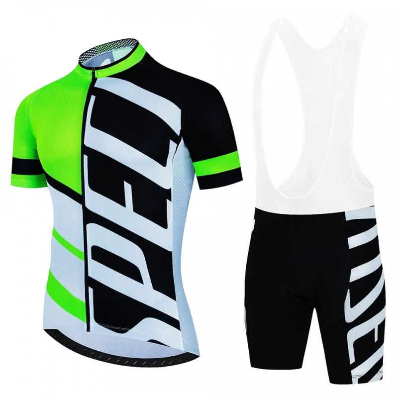 Men Women Cycling Jersey Bib Shorts Set Fluorescent Green Red Black Quick Dry Breathable Sportswear