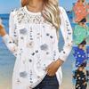 Fashion Autumn Women's Lace Floral Print T-Shirt Round Neck Long Sleeve Plus Size Casual Pullover Ladies Top