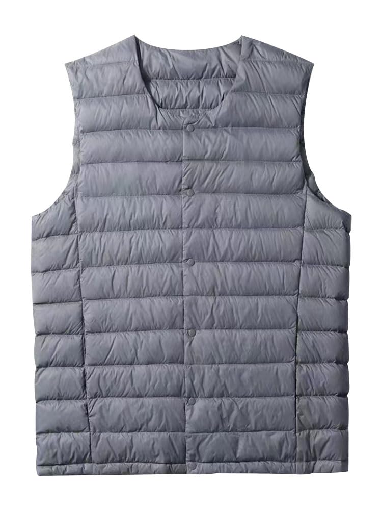MUISHUYU Ultra-Light Inner Down Vest, 2-Way Neck, Men’s (M / Gray)