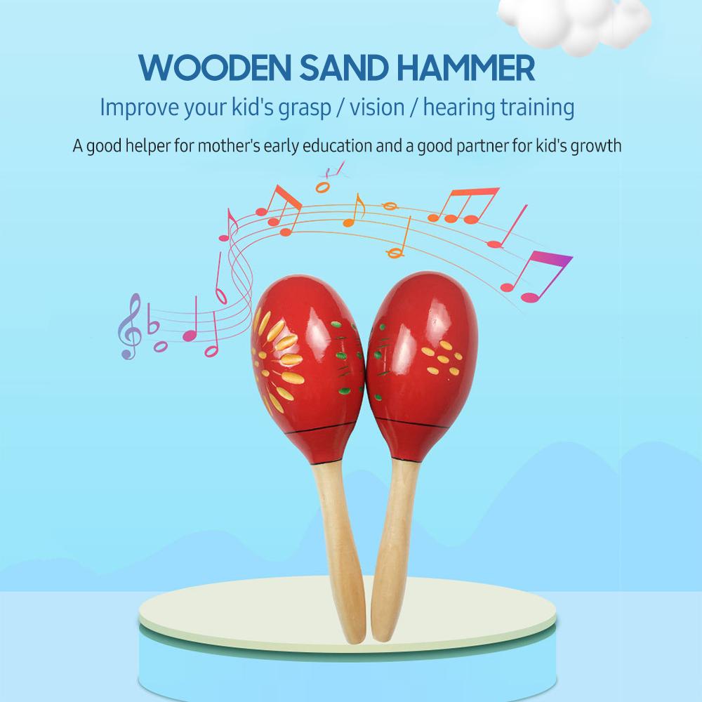1 Pair Wooden Maracas Sand Hammer Rumba Shakers Rattles Sand Hammer Percussion Instrument Musical Toy for Kid Children Party Games