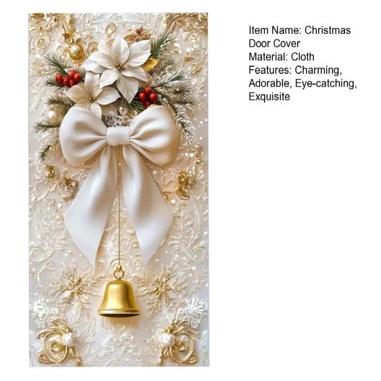 Рождественский чехол на дверь 35x79 дюймов Эластичная ткань Чехол на входную дверь Декоративный бант и колокольчик Вывеска для крыльца Баннер для домашнего декора в помещении и на улице