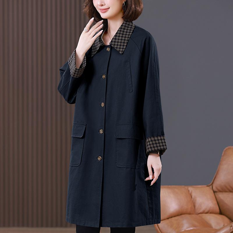 Плюс размер женская ветровка средней длины новый стиль одежда для мам среднего возраста темпераментная ветровка весна и осень