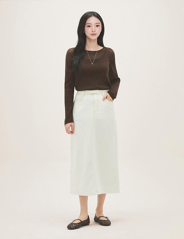 ROEM Льняная Джинсовая Юбка Длинная Прямого Кроя Rmwjg25G11