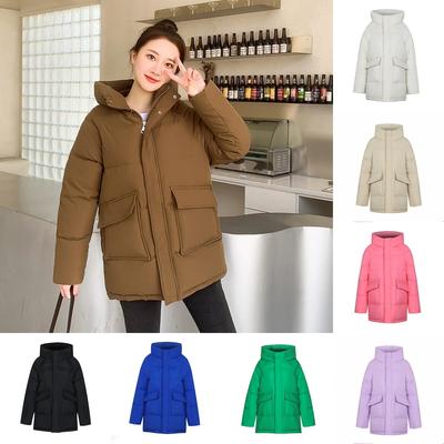 Осень-зима, утепленная теплая парка, женская повседневная милая однотонная свободная короткая куртка с большим карманом и капюшоном, верхняя одежда