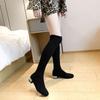 Женские длинные сапоги с квадратным носком, женские туфли до колена, на среднем каблуке, эластичные, модные, 2024, водонепроницаемые, дизайнерские, роскошные, популярные, новые