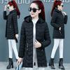 Winter Parkas Warm Padded Jacket Women Fashion Long Sleeve Hooded Mid-Length Cotton Coat Female Slim Outerwear
