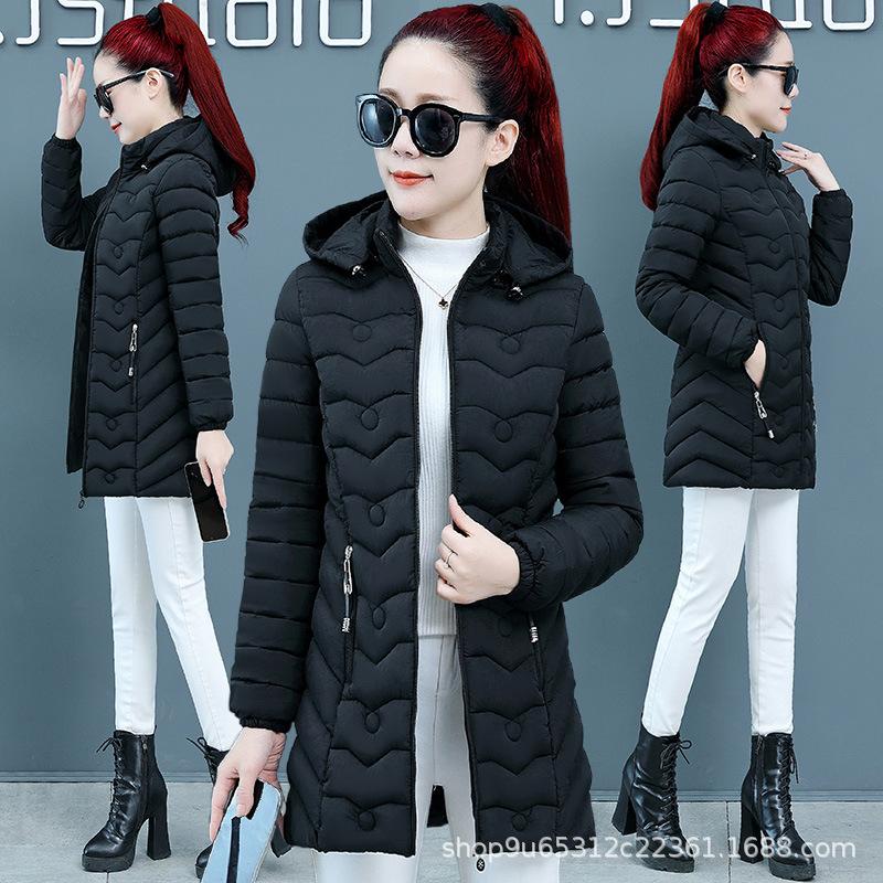 Winter Parkas Warm Padded Jacket Women Fashion Long Sleeve Hooded Mid-Length Cotton Coat Female Slim Outerwear