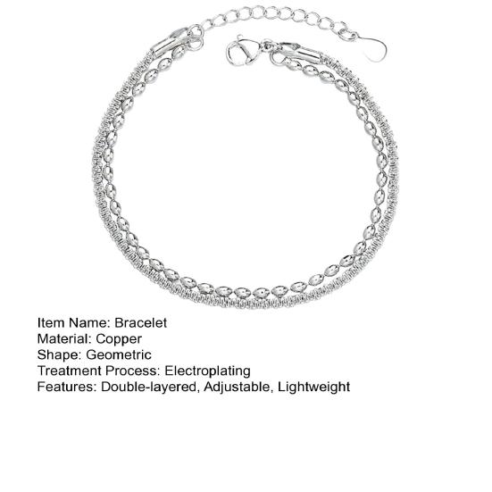 Женский браслет двухслойный регулируемой длины с удлиненной цепочкой из полой меди