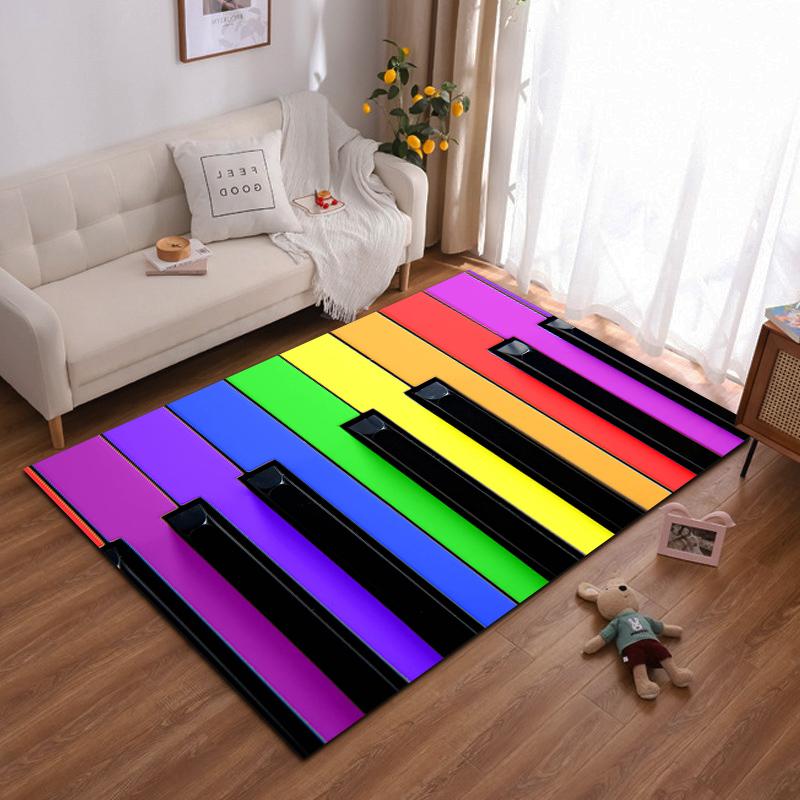 Rainbow Piano Key Pattern Rug for Music Lovers Suitable for use as an anti-slip game mat for living room and bedroom sofas