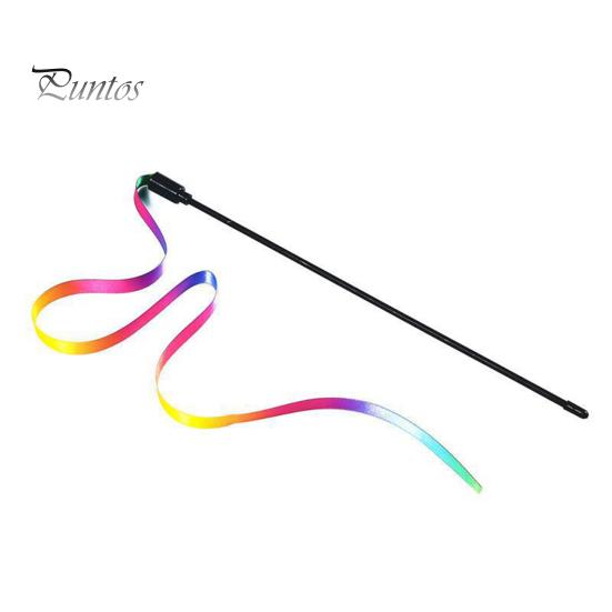 2Pcs Cat Stick Interactive Toy Double-Sided Rainbow Webbing Tease Scratch-Resistant Bite-resistant Entertaining Cat