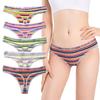 HINICE Ribbed Colorful Sporty Brazilian Striped Pack of 5 Women's T-Back Panties, Cotton, Panties, Print, (Size 3L)